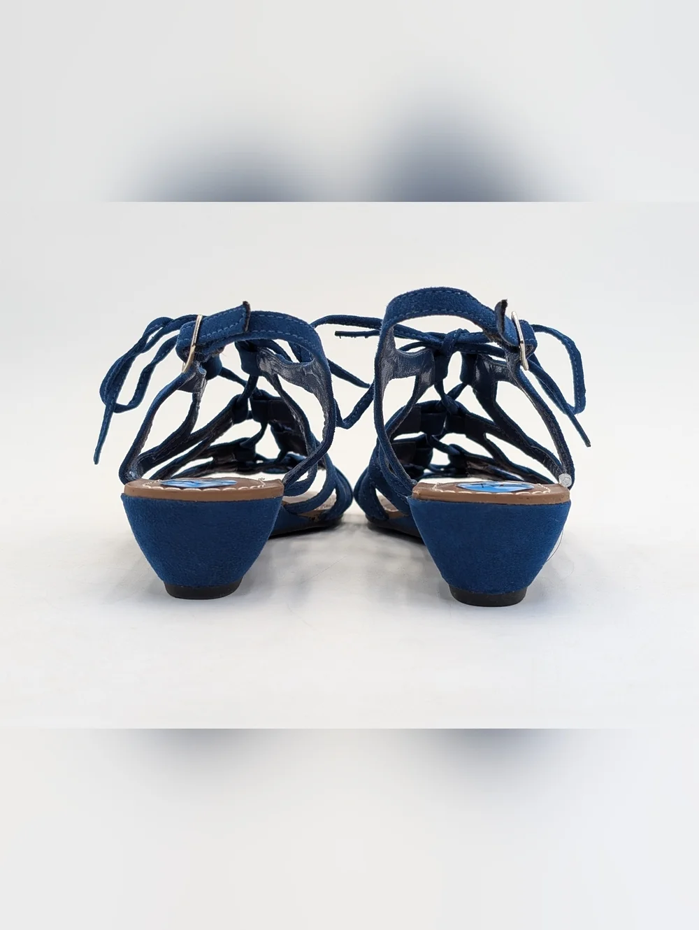 NWT Carlos Kiara2 Sz 7.5 Strappy Low-Wedge Rich Blue Fabric Upper Silver Buckles